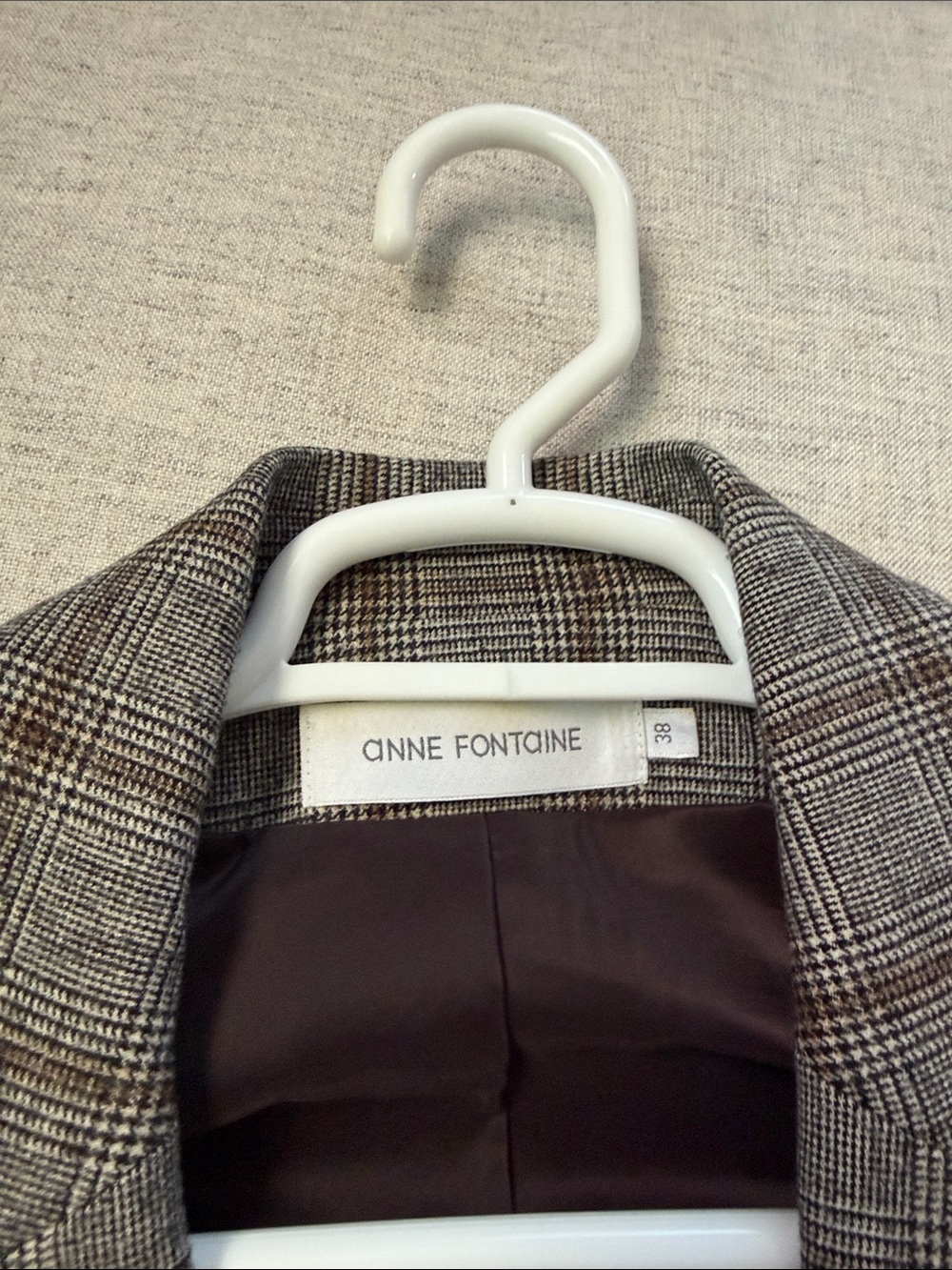Anne Fontaine Gray Plaid Blazer with Brown Windowpane - Picture 2 of 11